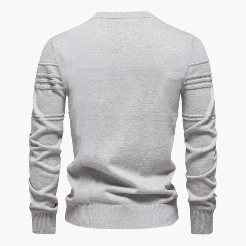 Men's Knit Sweater | Crew Neck & Raised Plaid Lines