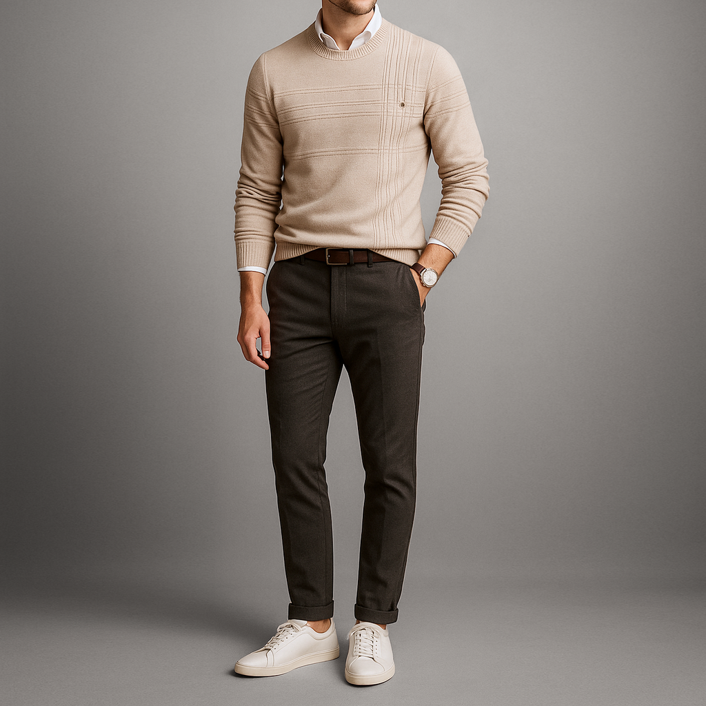 Men's Knit Sweater | Crew Neck & Ribbed Trim