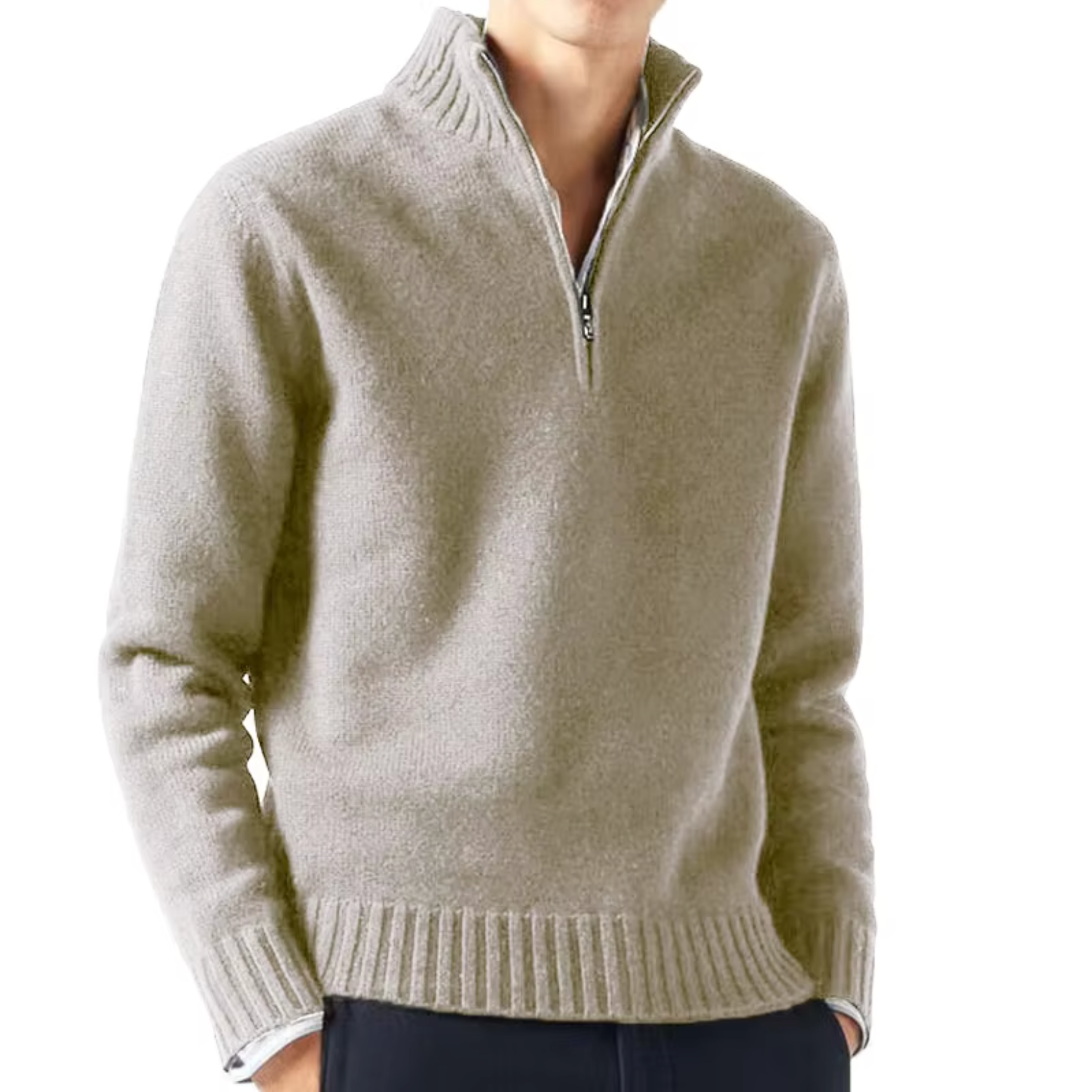 Men's Knit Sweater | Half-Zip & Stand Collar 2