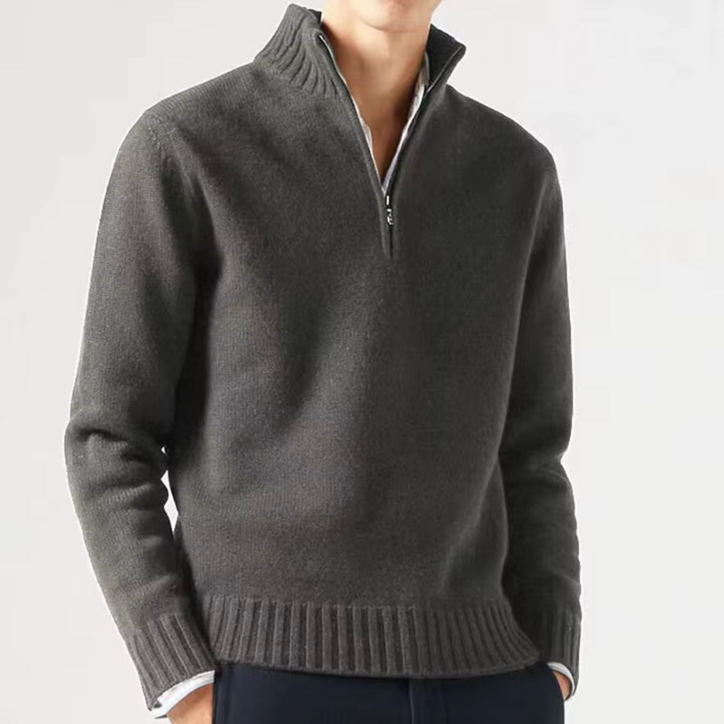 Men's Knit Sweater | Half-Zip & Stand Collar 2