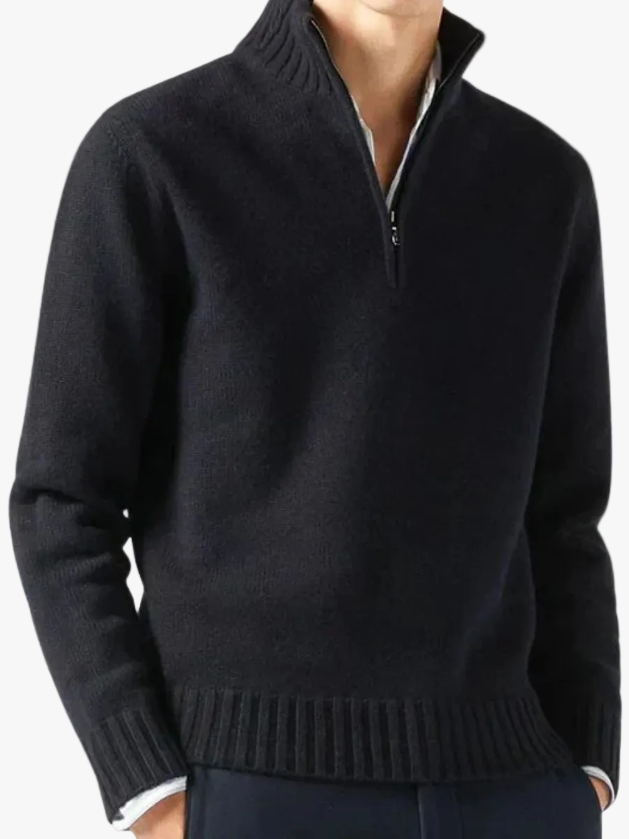 Men's Knit Sweater | Half-Zip & Stand Collar 2