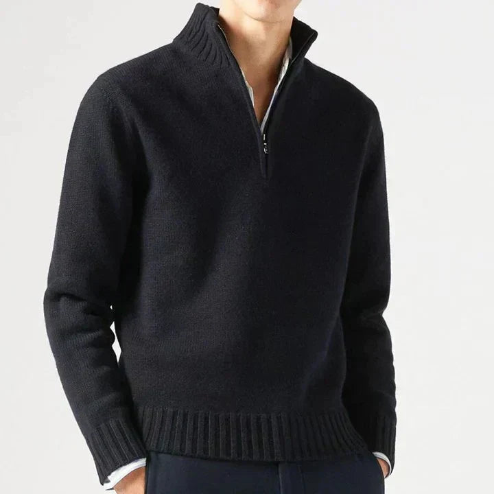 Men's Knit Sweater | Half-Zip & Stand Collar 2