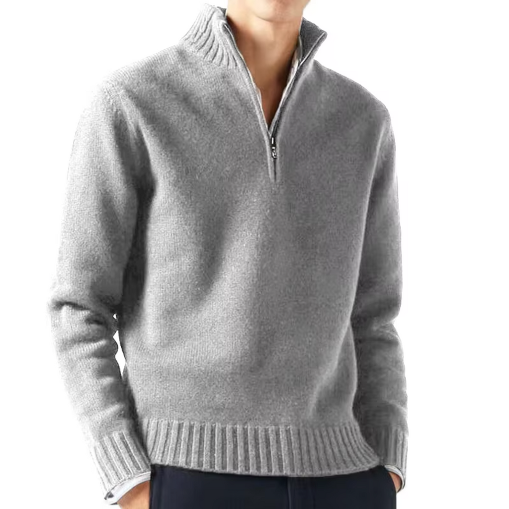 Men's Knit Sweater | Half-Zip & Stand Collar 2