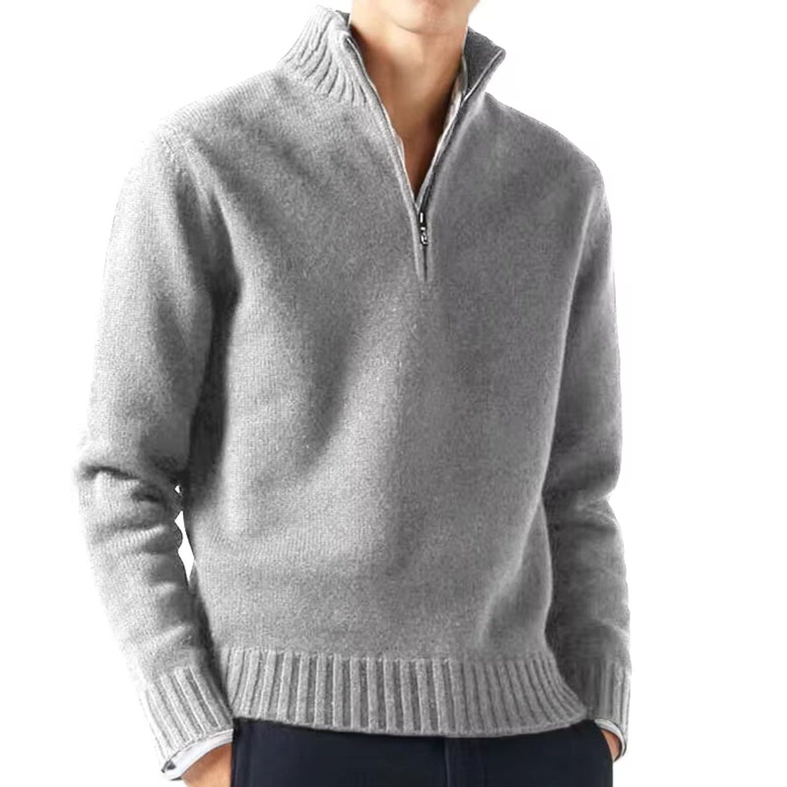 Men's Knit Sweater | Half-Zip & Stand Collar 2