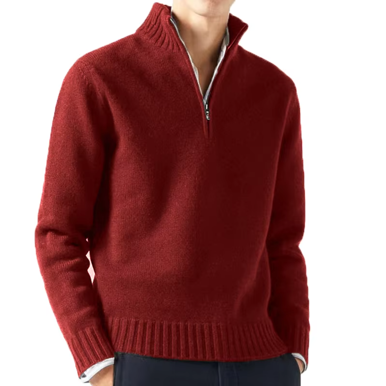 Men's Knit Sweater | Half-Zip & Stand Collar 2