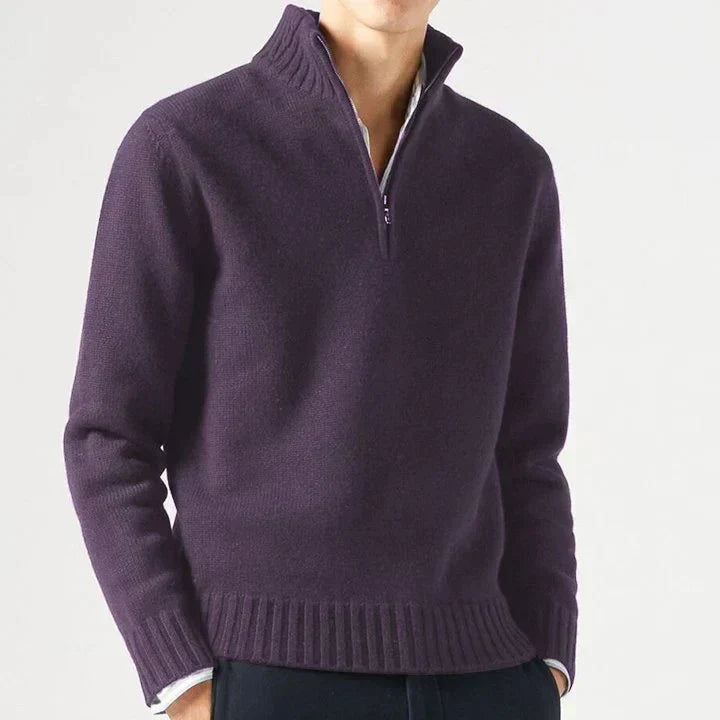Men's Knit Sweater | Half-Zip & Stand Collar 2