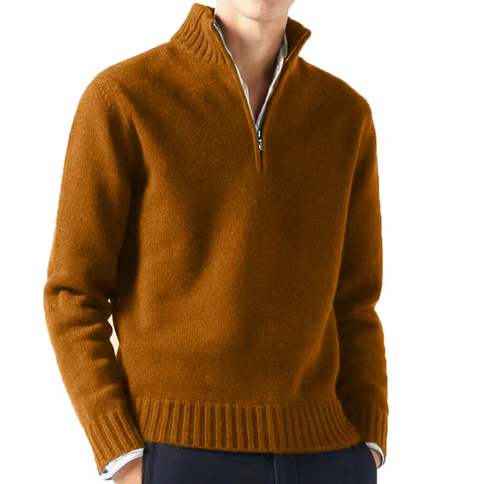 Men's Knit Sweater | Half-Zip & Stand Collar 2