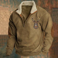 Men's Knit Sweater | Half-Zip Stand Collar & Elk Graphic