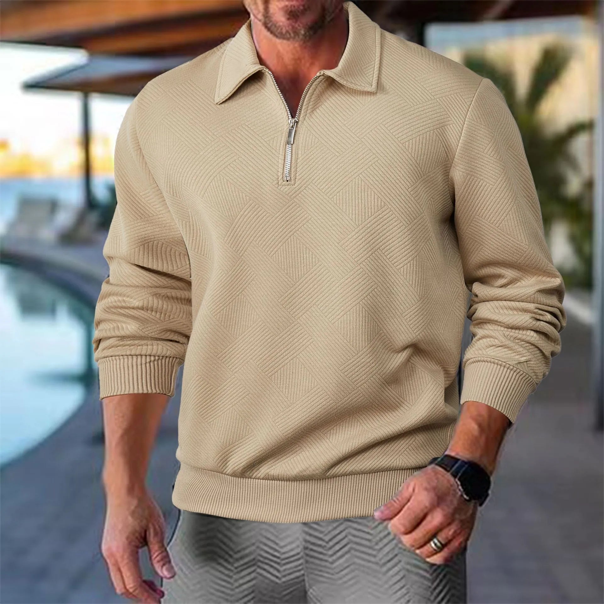 Men's Knit Sweater | Quarter Zip & Pointed Collar