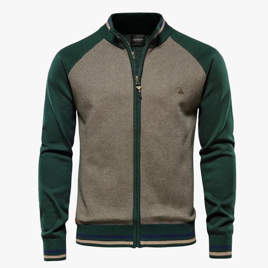 Men's Knit Sweater | Full-Zip Front & Stand Collar