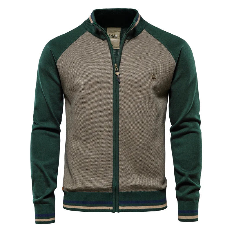Men's Knit Sweater | Full-Zip Front & Stand Collar