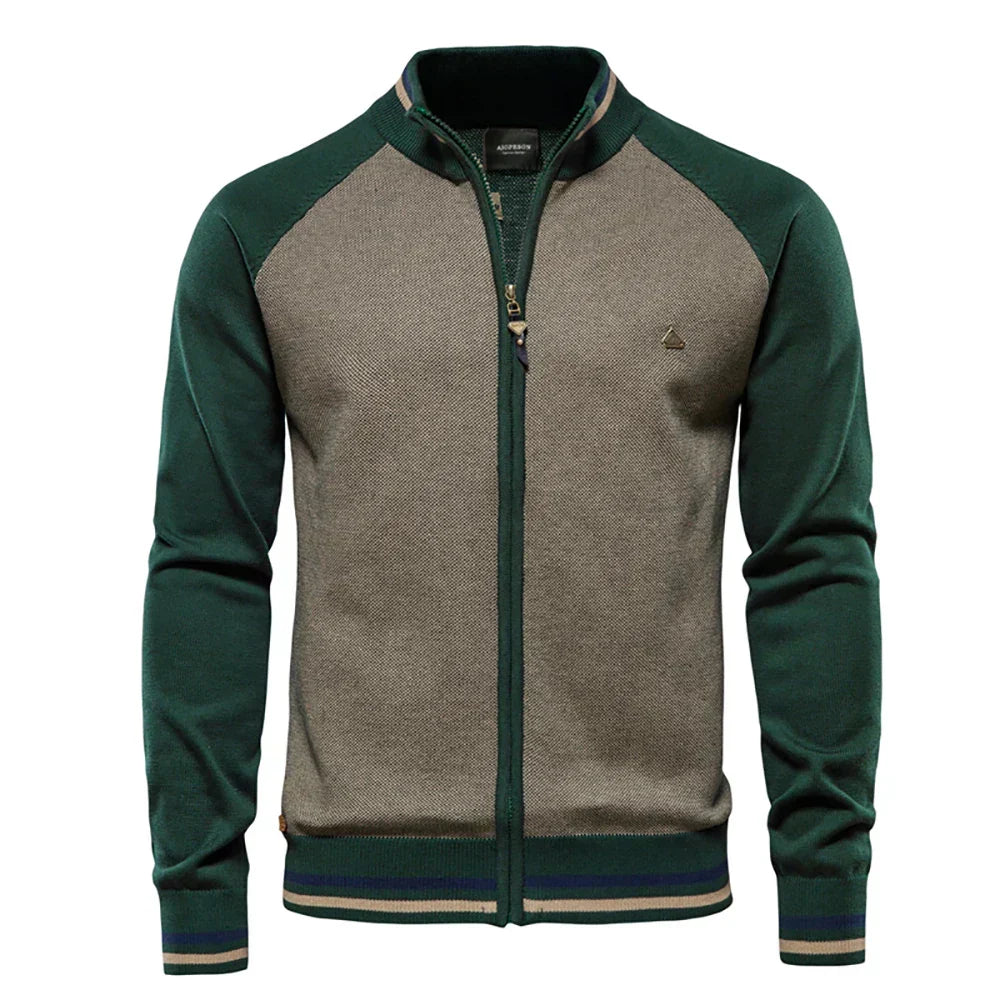 Men's Knit Sweater | Full-Zip Front & Stand Collar