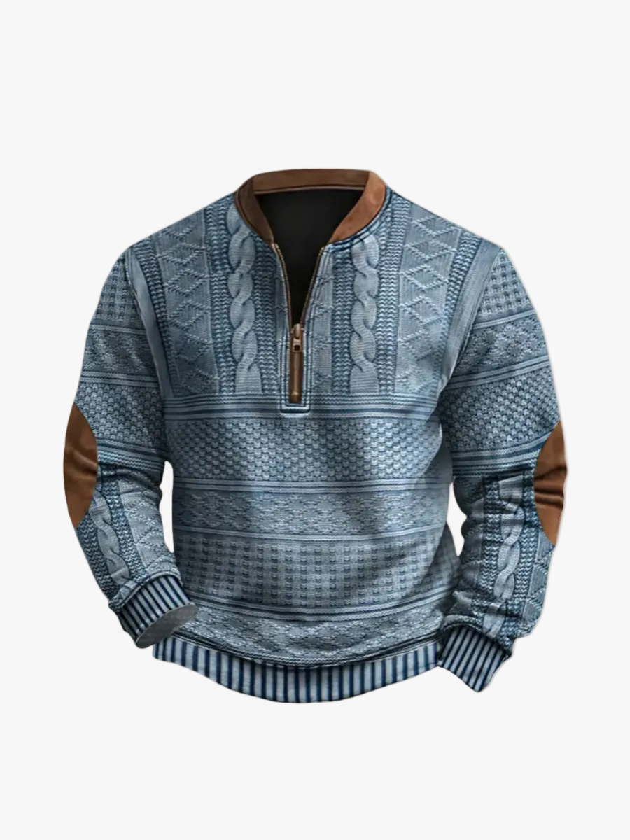 Men's Knit Sweater | Quarter Zip & Pattern Panels