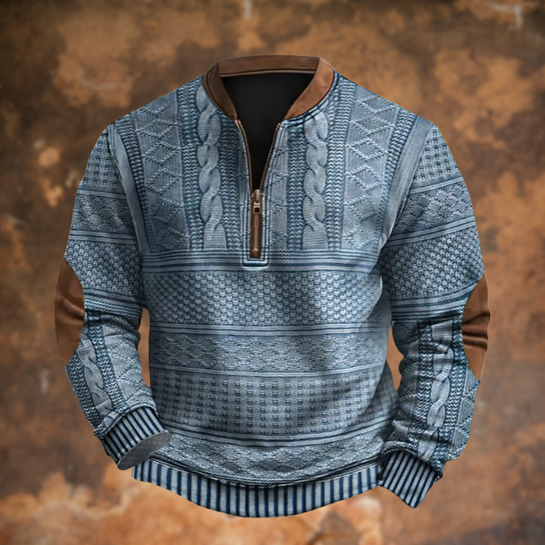 Men's Knit Sweater | Quarter Zip & Pattern Panels