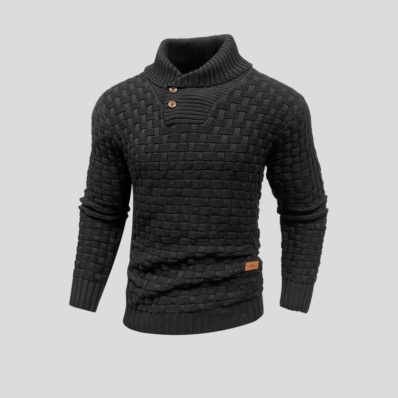Men's Knit Sweater | Shawl Collar & Button Placket