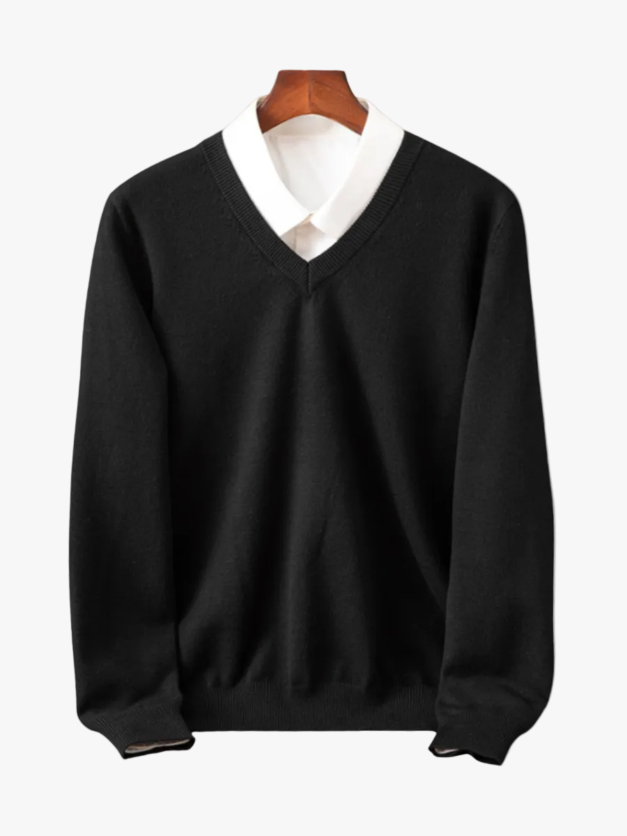 Men's Knit Sweater | V Neck & Rib Trim