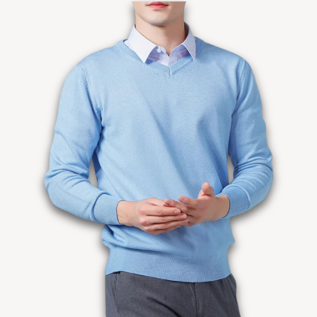 Men's Knit Sweater | V Neck & Rib Trim