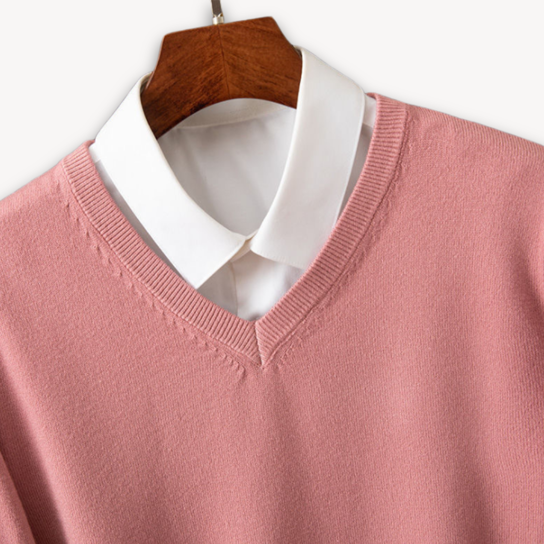 Men's Knit Sweater | V Neck & Rib Trim