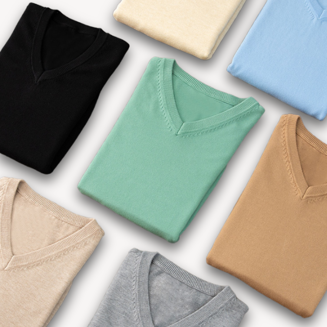 Men's Knit Sweater | V Neck & Rib Trim