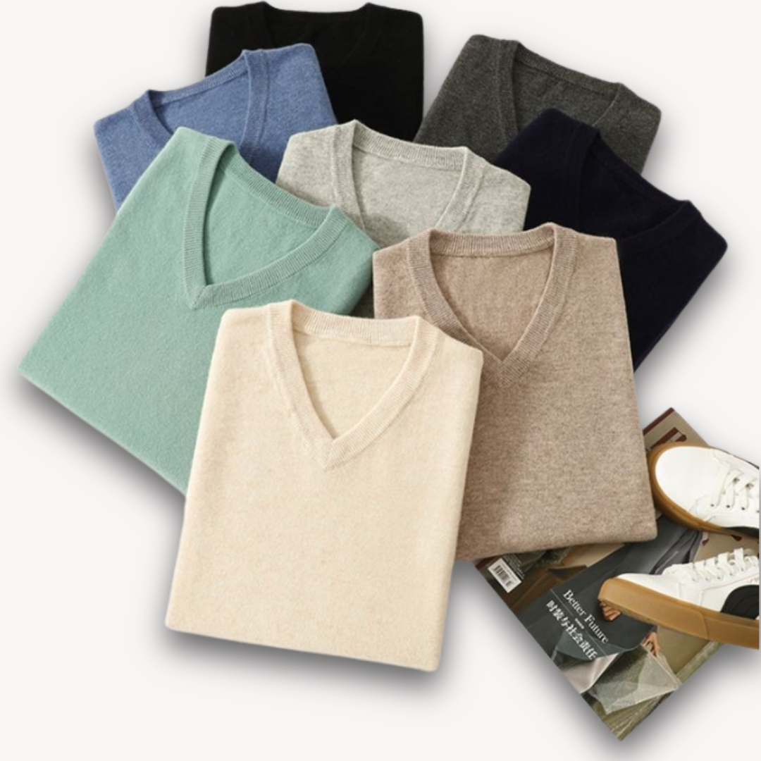 Men's Knit Sweater | V Neck & Rib Trim