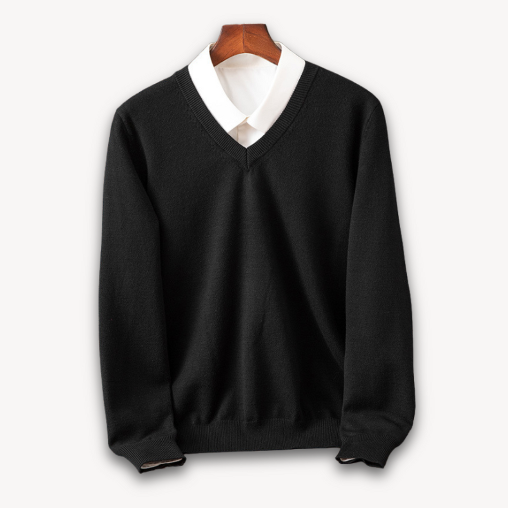 Men's Knit Sweater | V Neck & Rib Trim