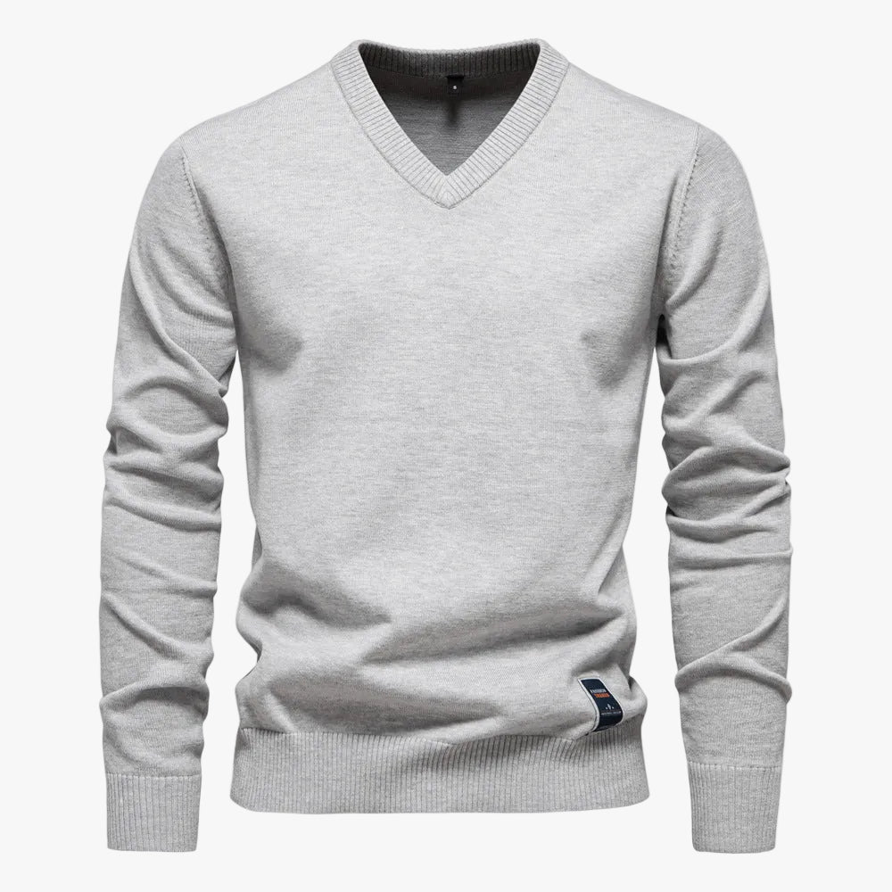 Men's Knit Sweater | V-Neck & Ribbed Cuffs