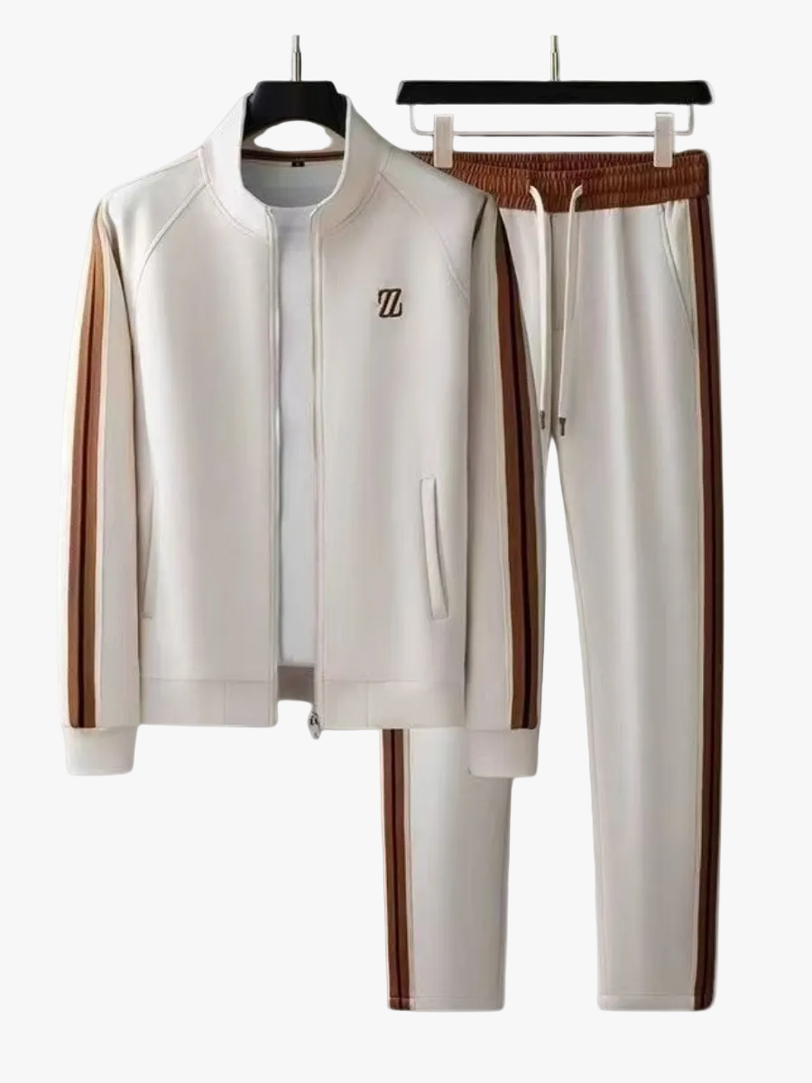 Men's Knit Tracksuit Set | Zip Jacket & Side Stripes