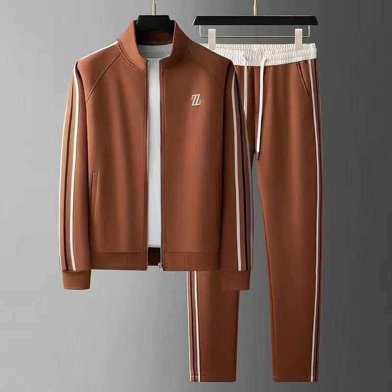 Men's Knit Tracksuit Set | Zip Jacket & Side Stripes