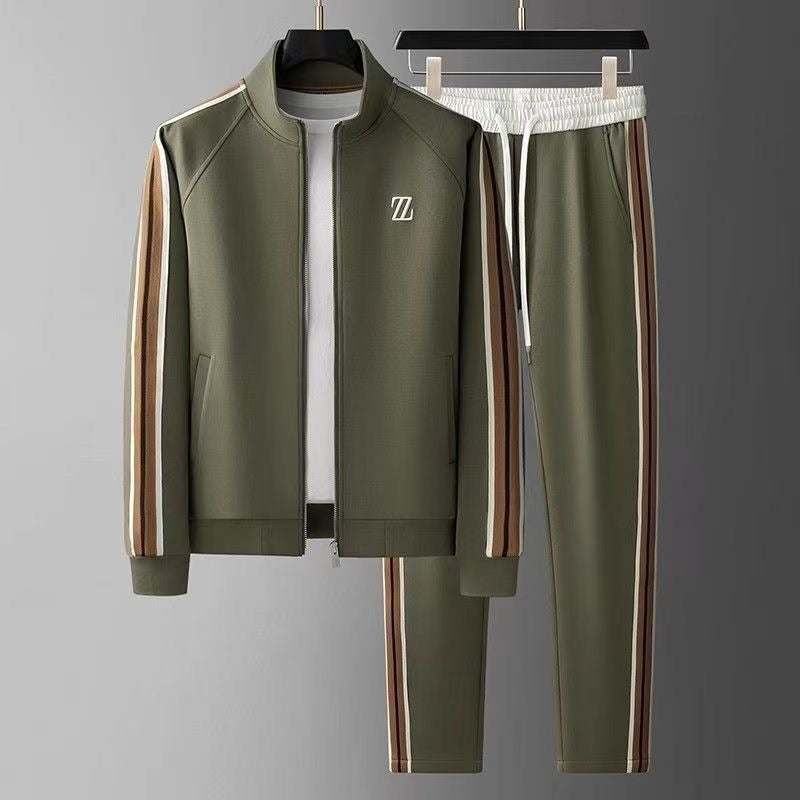 Men's Knit Tracksuit Set | Zip Jacket & Side Stripes