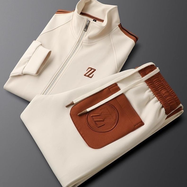 Men's Knit Tracksuit Set | Zip Jacket & Side Stripes