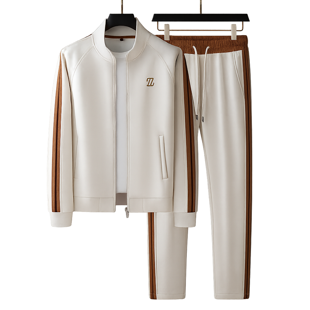 Men's Knit Tracksuit Set | Zip Jacket & Side Stripes