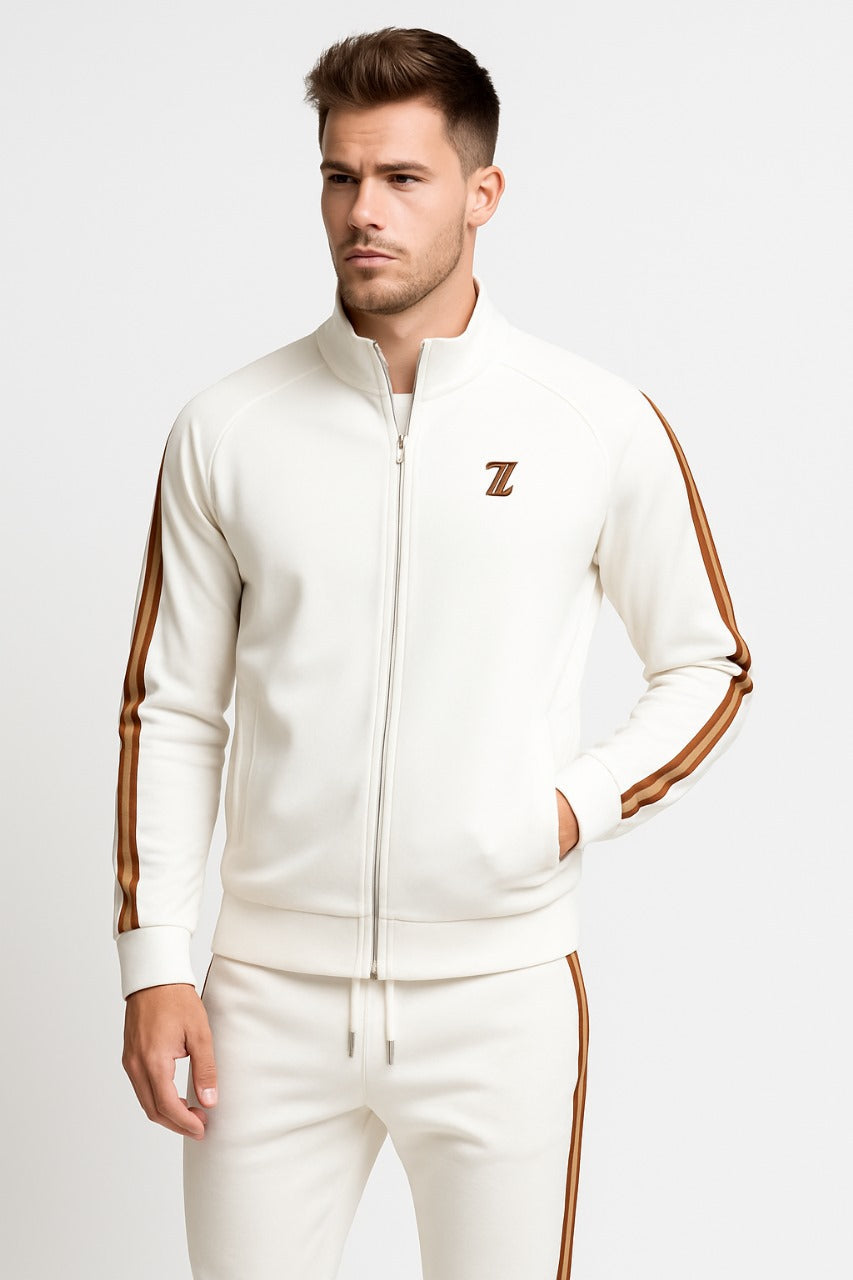 Men's Knit Tracksuit Set | Zip Jacket & Side Stripes