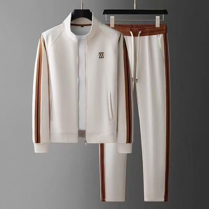 Men's Knit Tracksuit Set | Zip Jacket & Side Stripes