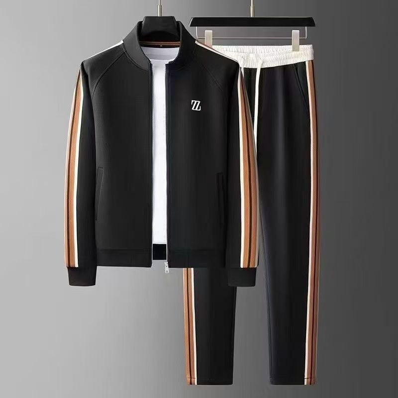 Men's Knit Tracksuit Set | Zip Jacket & Side Stripes