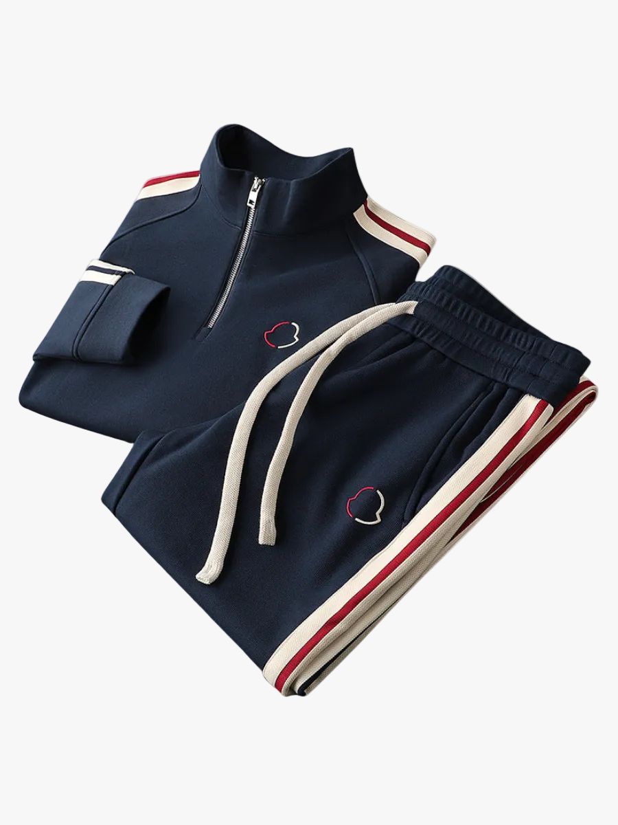 Men's Knit Tracksuit | Half-Zip Top & Stripe Trim