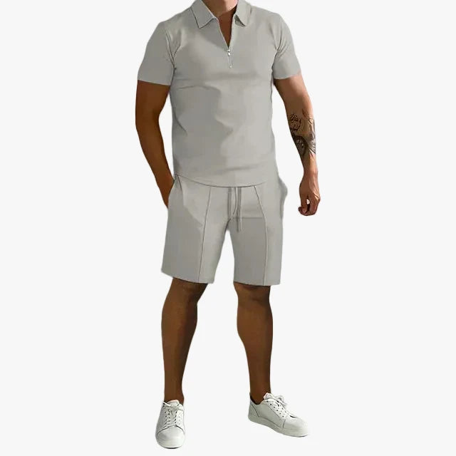 Men's Knit Two-Piece Set | Zip Polo & Drawstring Shorts