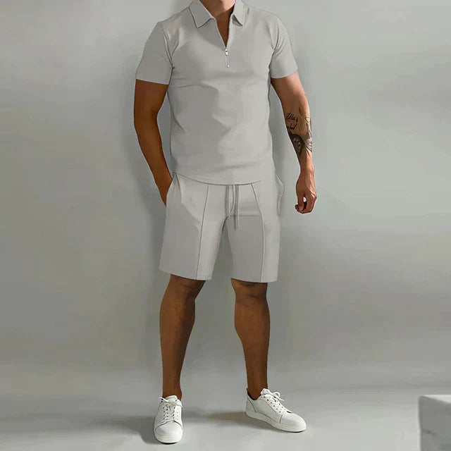 Men's Knit Two-Piece Set | Zip Polo & Drawstring Shorts