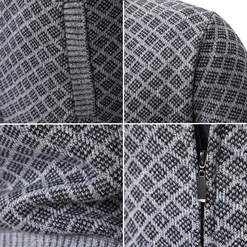 Men's Knit Zip-Up Sweater | Stand Collar & Pockets
