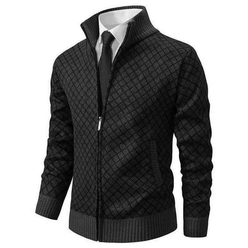 Men's Knit Zip-Up Sweater | Stand Collar & Pockets