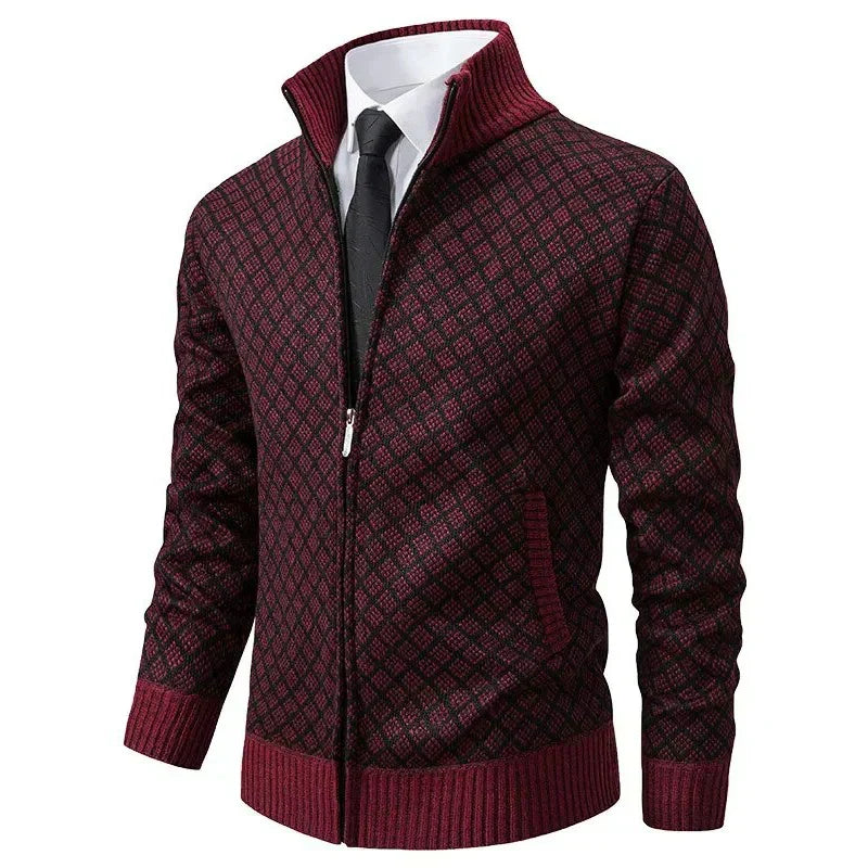 Men's Knit Zip-Up Sweater | Stand Collar & Pockets