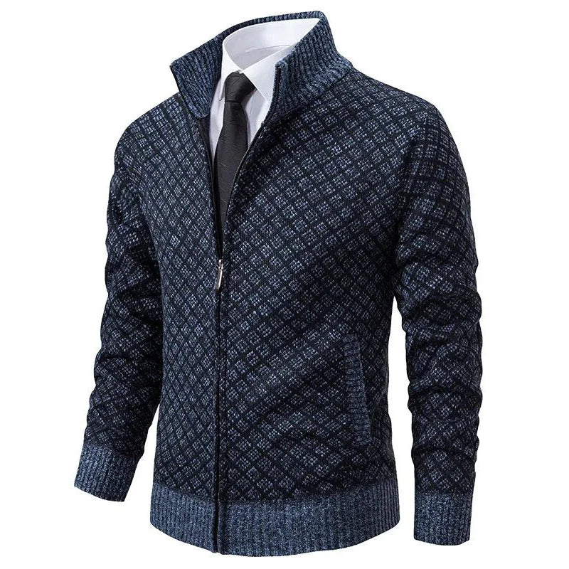 Men's Knit Zip-Up Sweater | Stand Collar & Pockets