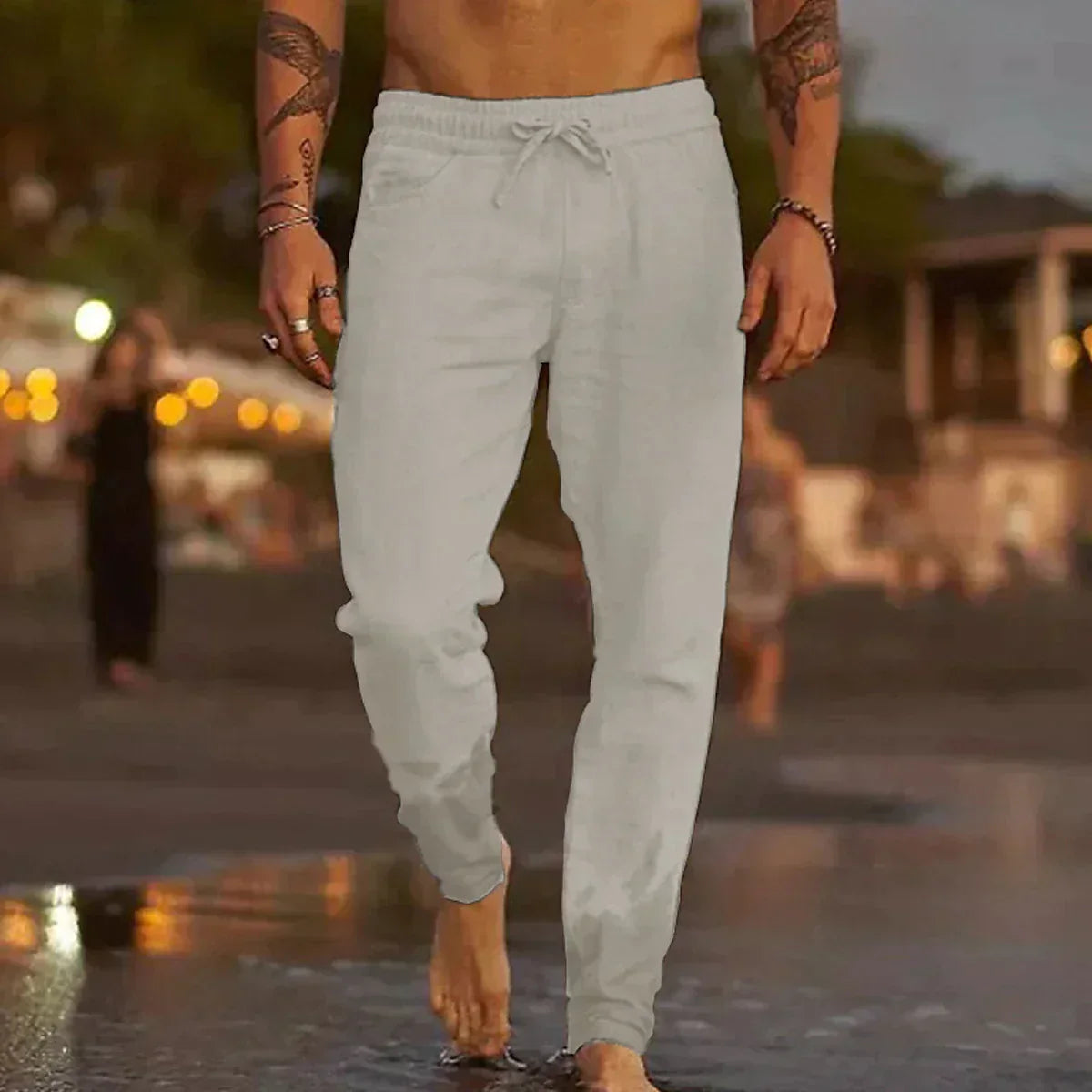 Men's Linen Blend Pants | Drawstring Waist & Gathered Ankles