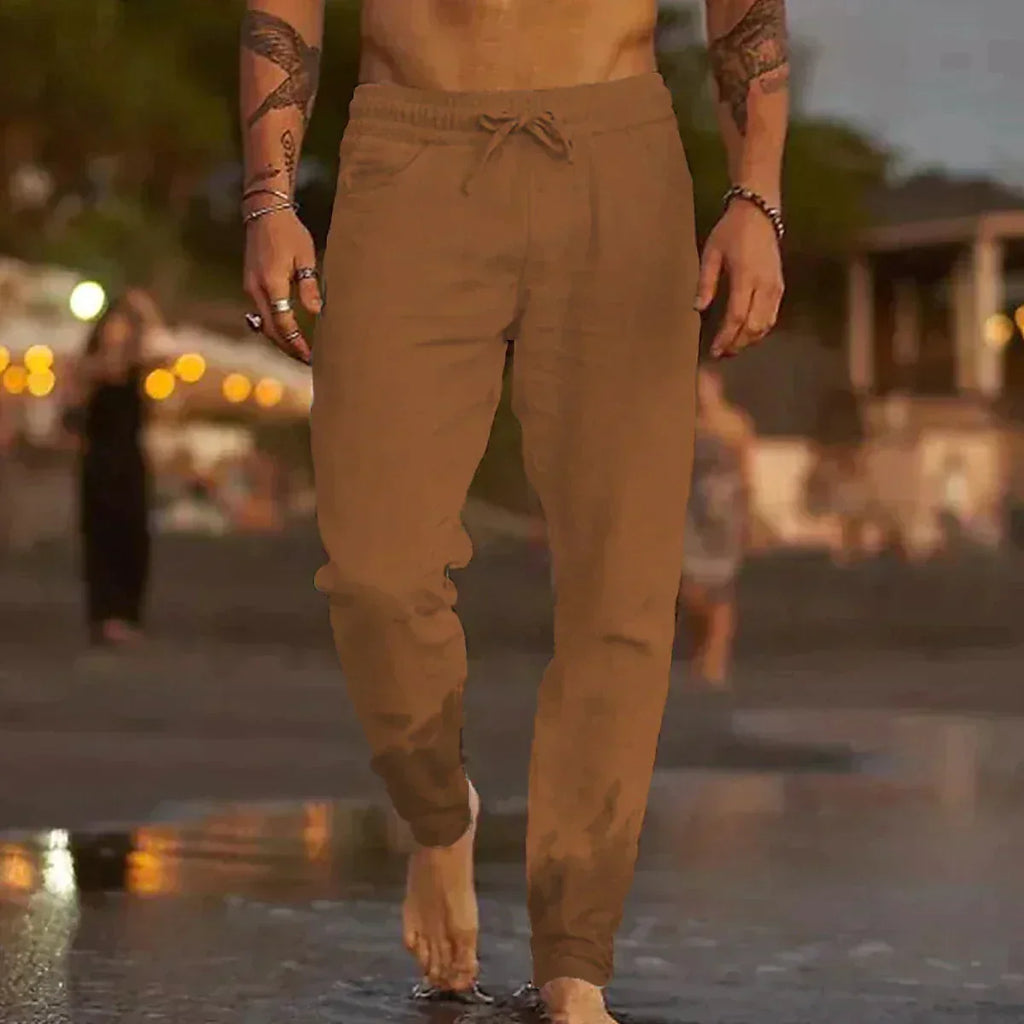 Men's Linen Blend Pants | Drawstring Waist & Gathered Ankles