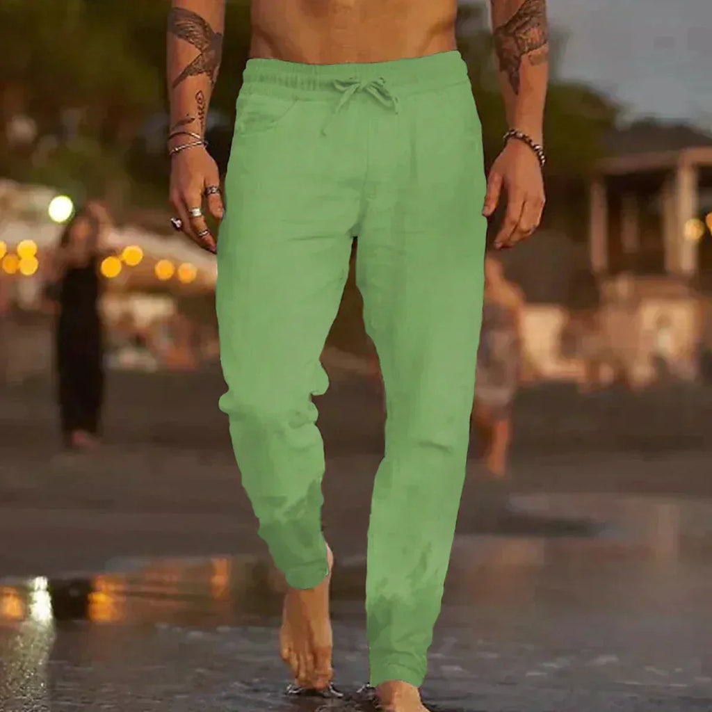 Men's Linen Blend Pants | Drawstring Waist & Gathered Ankles