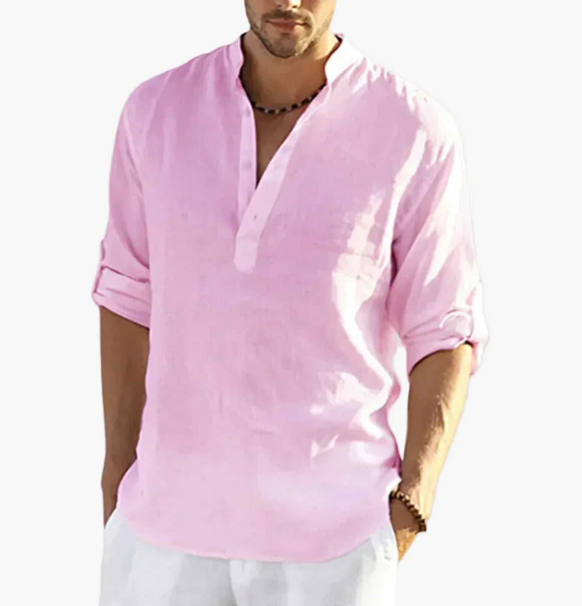 Men's Linen Shirt | Band Collar & Half Placket
