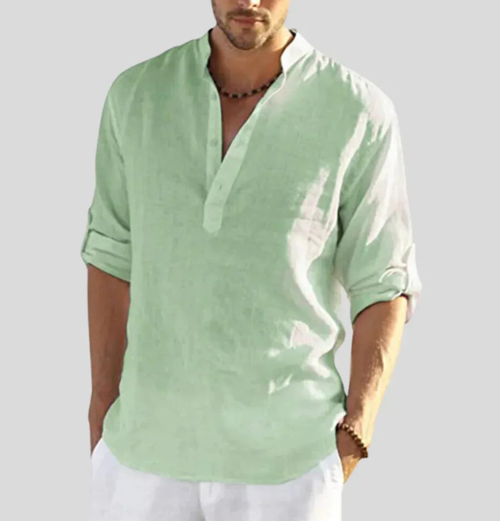 Men's Linen Shirt | Band Collar & Half Placket