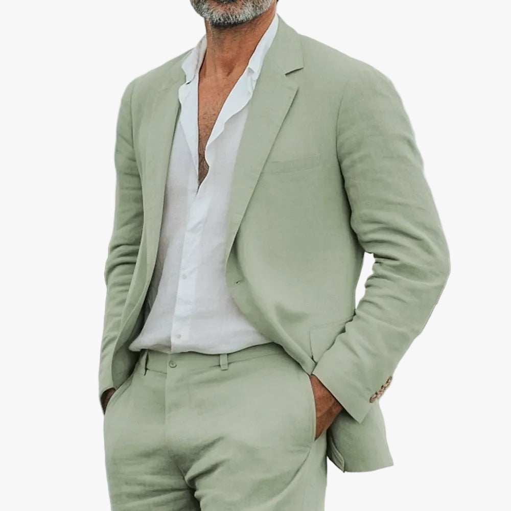 Men's Linen Suit | Notched Lapel & Flat-Front Trousers