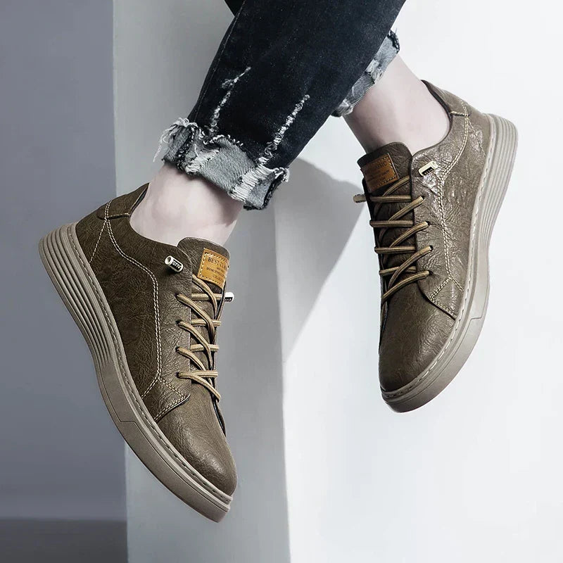 Men's Low-Top Faux Sneakers | Lace-Up & Stitched Panels