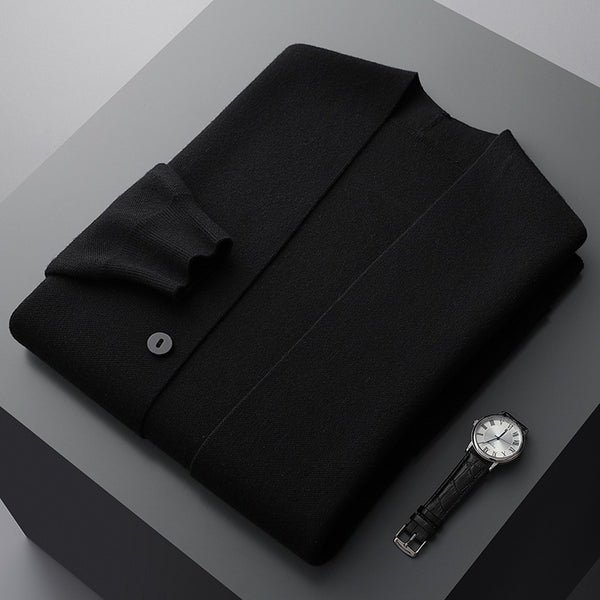 Men's Merino Blend Cardigan | Sleeve Stripes & Patch Pockets