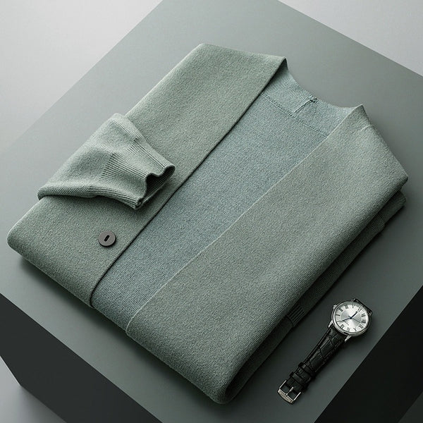 Men's Merino Blend Cardigan | Sleeve Stripes & Patch Pockets